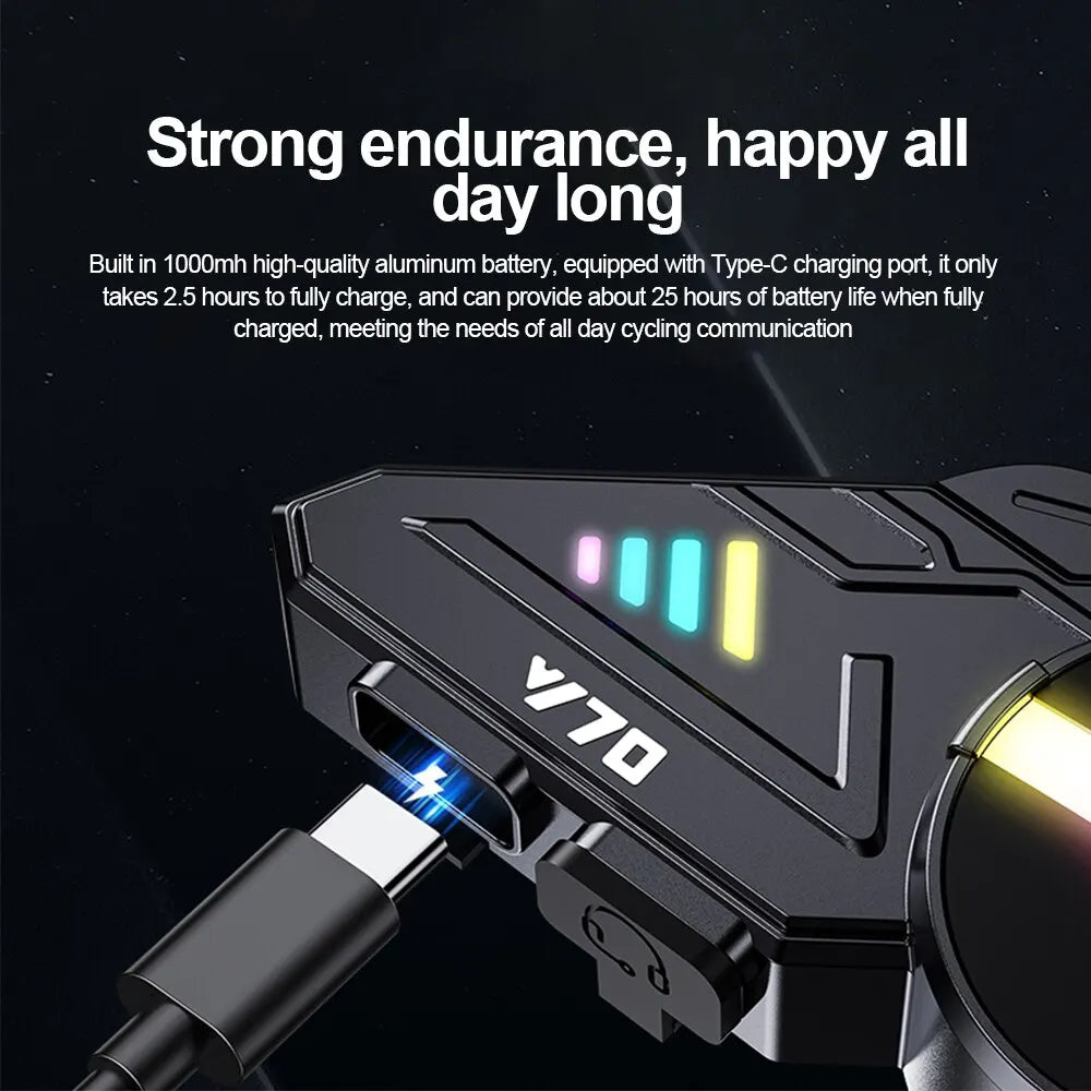 Y70 Motorcycle Bluetooth Helmet Headset V5.3 RGB Colorful Lights Earphone IPX6 Waterproof Support Connecting 2 Phones Same Time