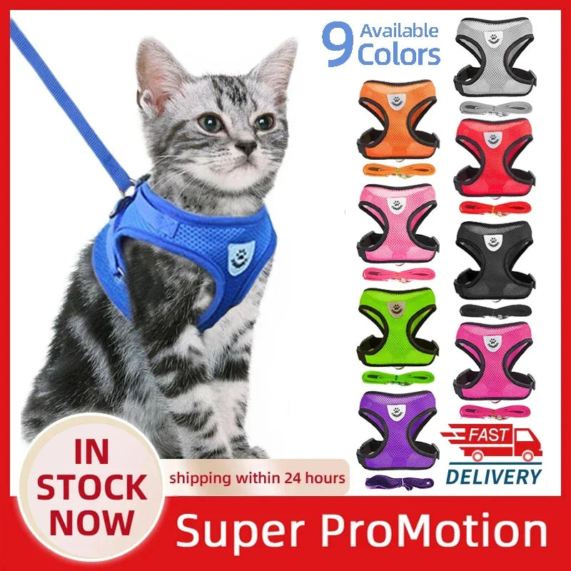 NEW Arrivals S-XL Size Cat Harness Vest Walking Lead Leash For Puppy Dogs Collar Adjustable Mesh Dog Harness For Small Medium Large Pet Accessories