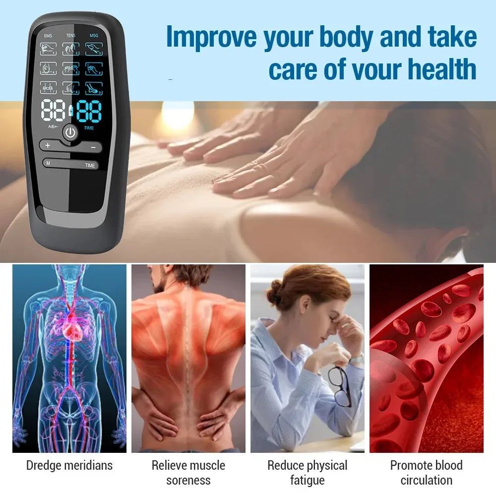 TENS EMS Electric Pulse Massager Physiotherapy Electrical Nerve Muscle Stimulator Electro Stimulator Low Frequency Body Massage Device Shaping Sports Fitness Sets Health Care Supplies