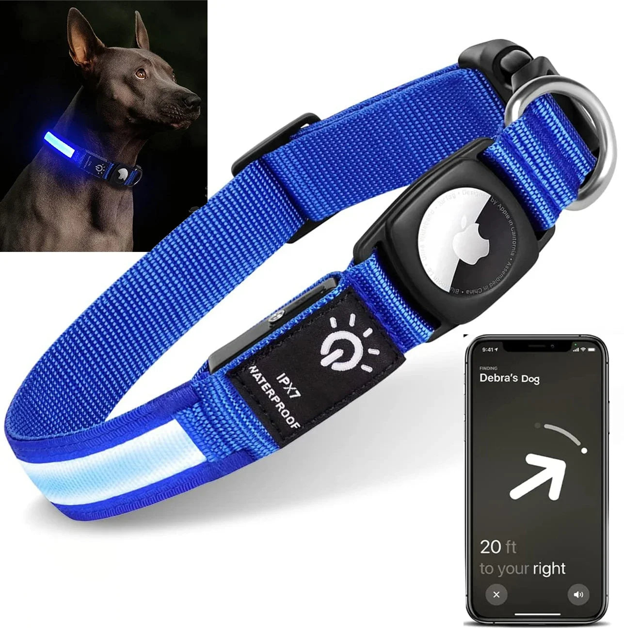 For Apple Air Tag GPS Finder Led Dog Collar Waterproof Light USB Chargeable Luminous Collar Pet For Apple Air Tag Tracker Case
