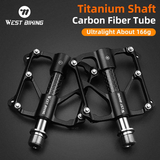 NEW Arrivals 3 Colors MTB Titanium Shaft Pedal Ultralight Mountain Bicycle Carbon Fiber Pedal 3 Bearings Road Bike Professional Pedal Anti-Slip Racing Cycling Pedals.