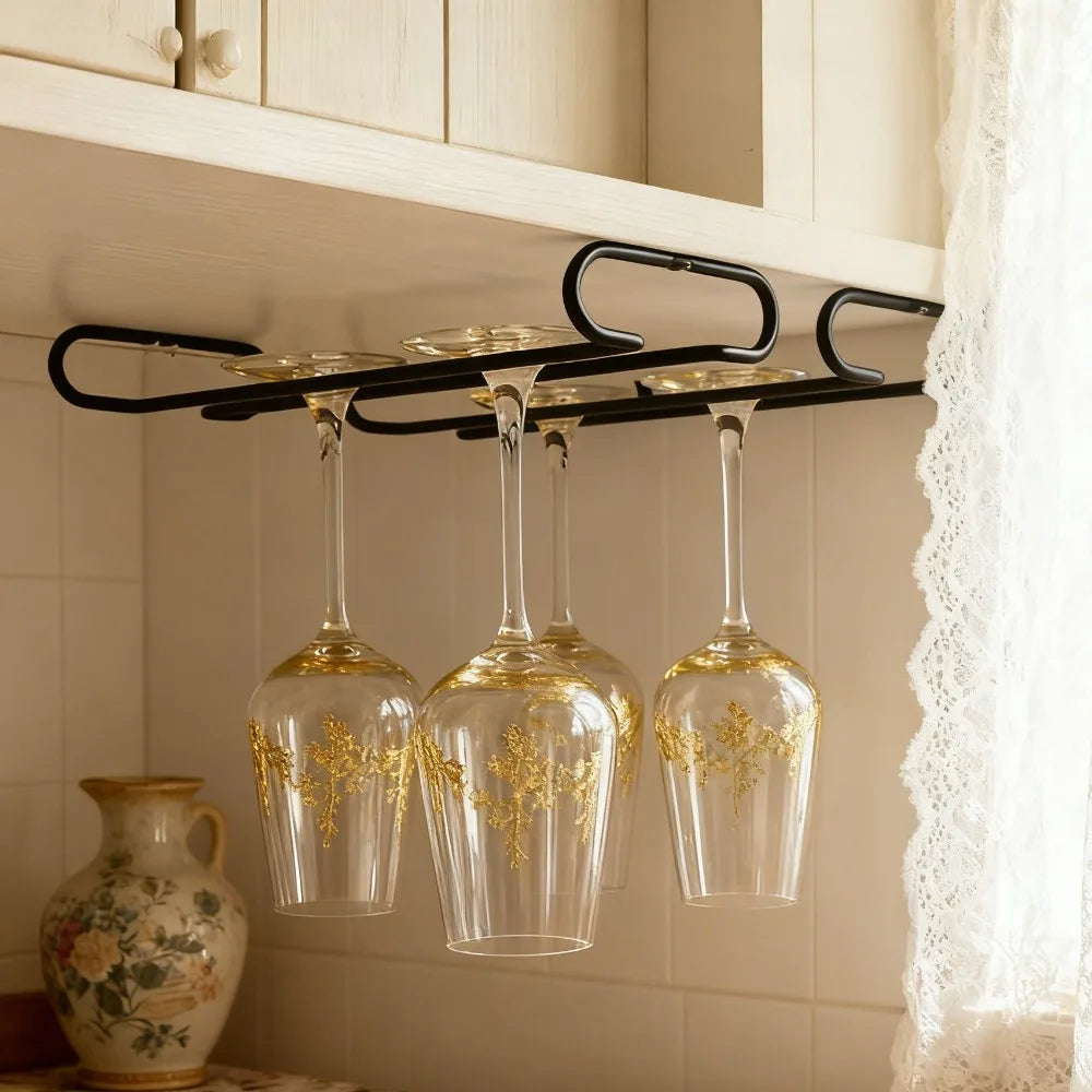 2 PCS Set Black/White Color Mug Holder Under Cabinet Wine Glass Holder Hanging Rack for Bartender Cup Dispenser Stemware Organizer Bar Tools Cup Holder Home Glassware Accessories