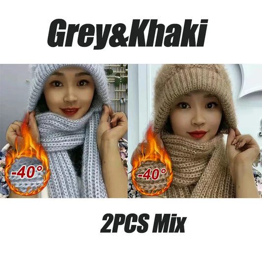 NEW 2 PCS Set 5 Colors Fleece Lined Cycling Beanie Scarf Set Women Thermal Windproof Knit Cap Snow Hood Winter Cold Weather Warm Set Outdoor Skiing Travel Hiking