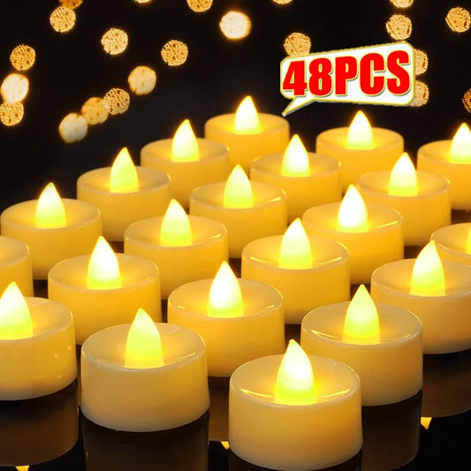 NEW Arrivals 24-48PCS Set Heart-Shape Led Candle Battery-Power Tealight Flameless Electronic Candles Christmas Wedding Party Romantic Atmosphere Decoration Table Lamps