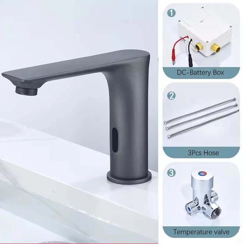 NEW 3 Colors Automatic Sensor Touchless Bathroom Faucet, Modern Basin Faucet for Sink 1 Hole, Waterfall Single Hole Bathroom Sink Faucet Home Bathroom Kitchen Washing Accessories