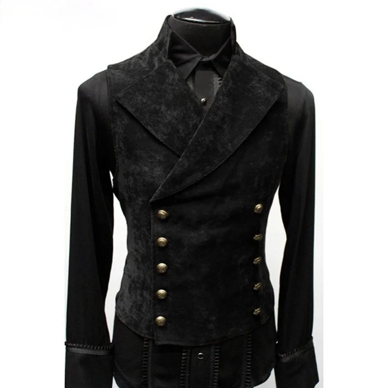 S-4XL UK Plus Size Men's Gothic Vest Costume Gothic Men's  Breasted Waistcoat Double Vest Victorian Waistcoat Tool Male Apparel Accessories