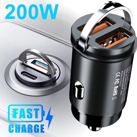 NEW 200W QC3.0 PD Mini Car Charger 12-24V Lighter Fast Charging Car USB Type C Charger for Xiaomi Samsung Huawei iPhone Power