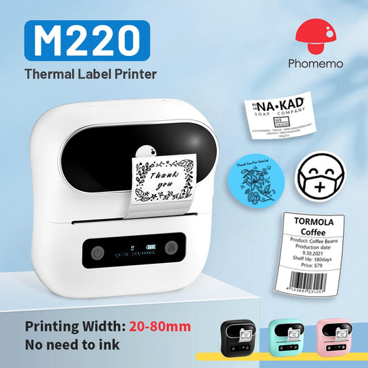 NEW Arrivals Original PHOMEMO M220 Label Printer 75mm Thermal Label Maker for Barcode Address Labeling Mailing File Folder Labels for Phone & PC Home Office Business
