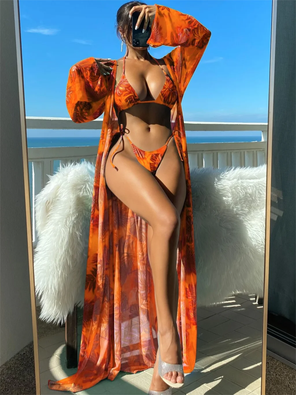 NEW Arrivals 3PCS Set 6 Colors Italian Triangle String Bikini Swimsuit Women & Kimono Swimwear Female Sexy Bathers Bathing Swimming Swim Suit Girls Ladies Luxury Beachwear Suit