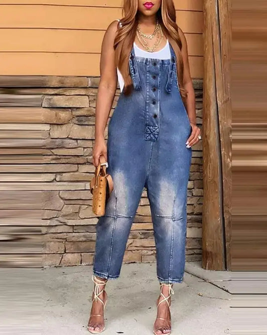 NEW Arrivals S-2XL 5 Colors  Denim Jumpsuit Women's Overall Fashion Split Loose Wide Leg Pocket Button Slim Blue Suspenders Vintage Women's jumpsuit