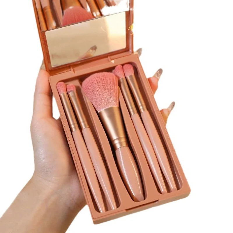 NEW Arrivals 5 PCS Set Mirror Box with Skylight Powder Brush Concealer Blush Super Soft Brush Boxed Mini Portable Ladies Outdoor Travel Business Trip Dinner Make-Up Sets