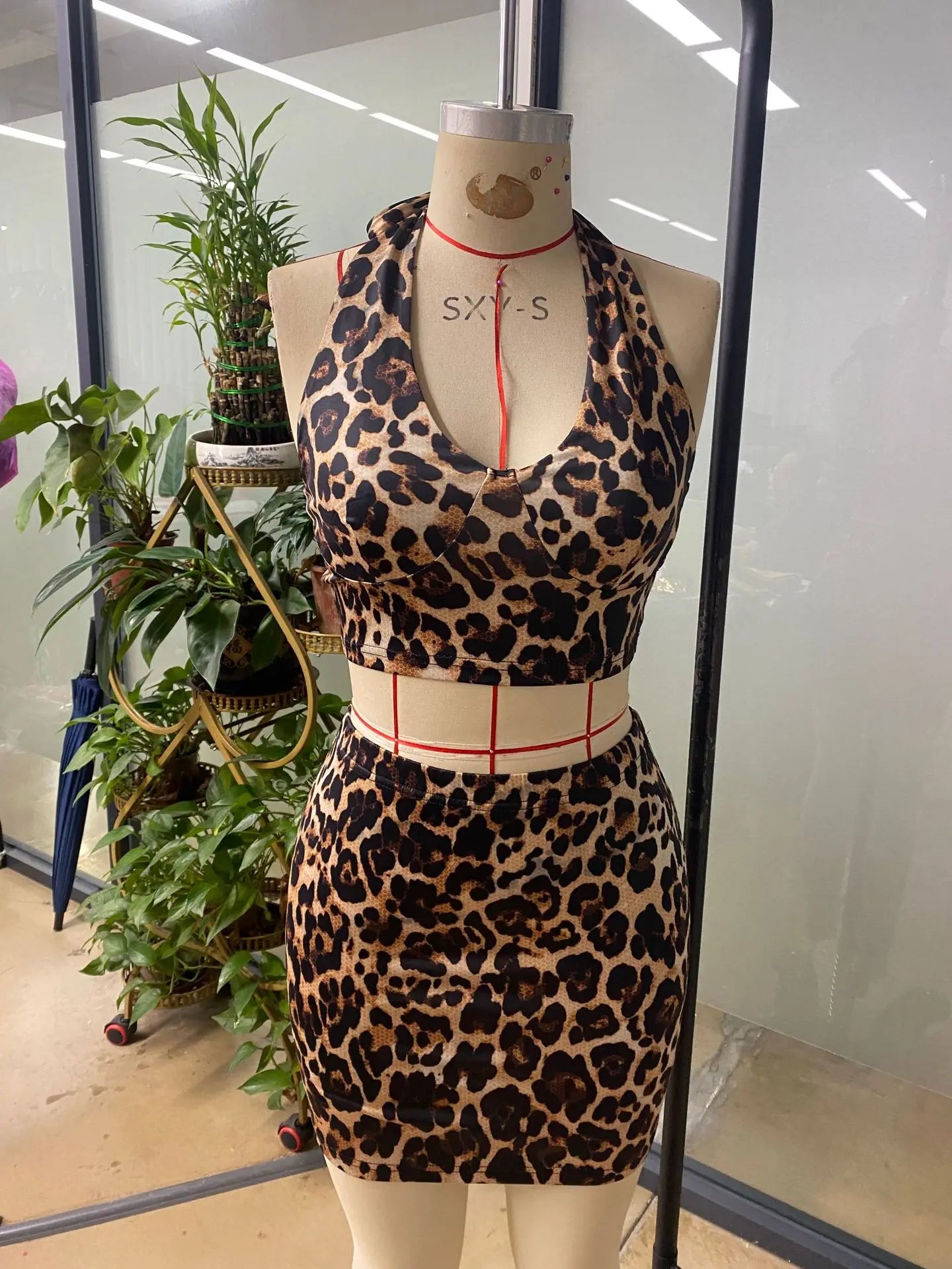 S-XL UK Size Sexy Evening Party Night Clubwear Skirt Suits Women's Halter Lace Up Crop Tee + Bodycon Mini Skirt Dress Sets Leopard Y2k Outfits New Arrival