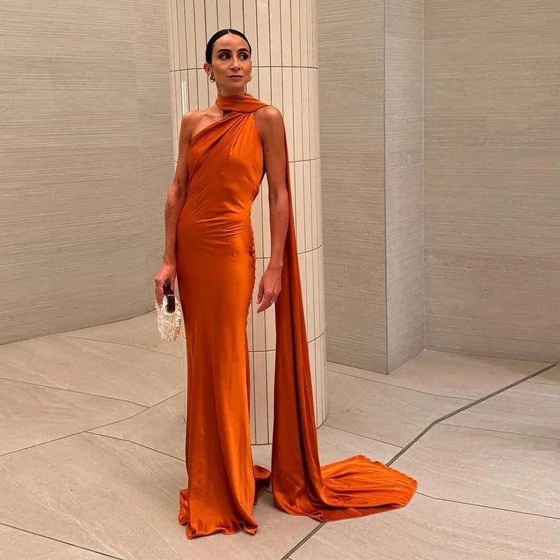 Luxury Satin Ribbon Halter Long Dresses 15 Colors S-XL UK Size Women's Backless Formal Maxi Dress Evening Wedding Guest Red Carpet Business Party Summer Graduation New Arrivals