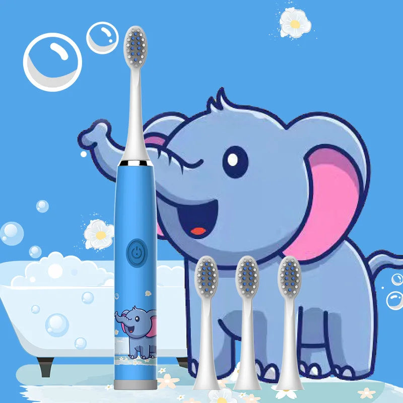 Colorful Sonic Children's Electric Toothbrush Rechargeable Cartoon Design Automatic IPX7 Waterproof with 5 Replacement Heads Children Oral Hygiene Supplies
