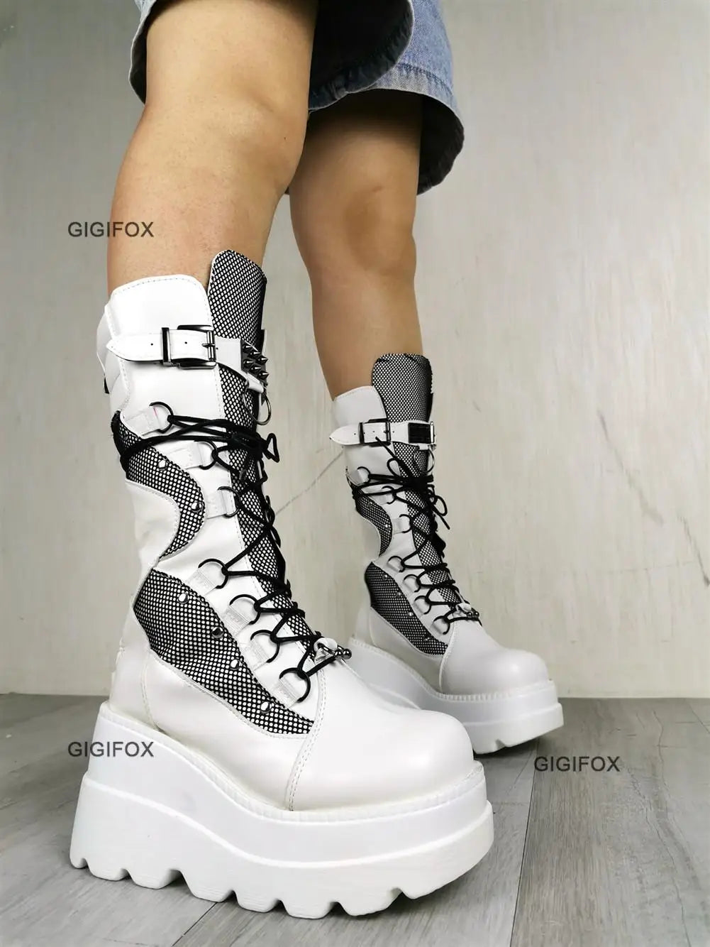 GIGIFOX Brand Big Size 43 Fashion Gothic Rianbow Platform Buckles Zipper Colorful Great Quality Motorcycle Boots Woman Shoes