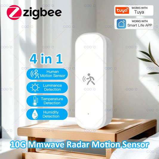 NEW TUYA App 10G 4 in 1 Set Human Motion Sensor Zigbee MmWave Radar Detector with Luminance Temperature Humidity Sensor Replace PIR Sensor Home Office Security Supplies