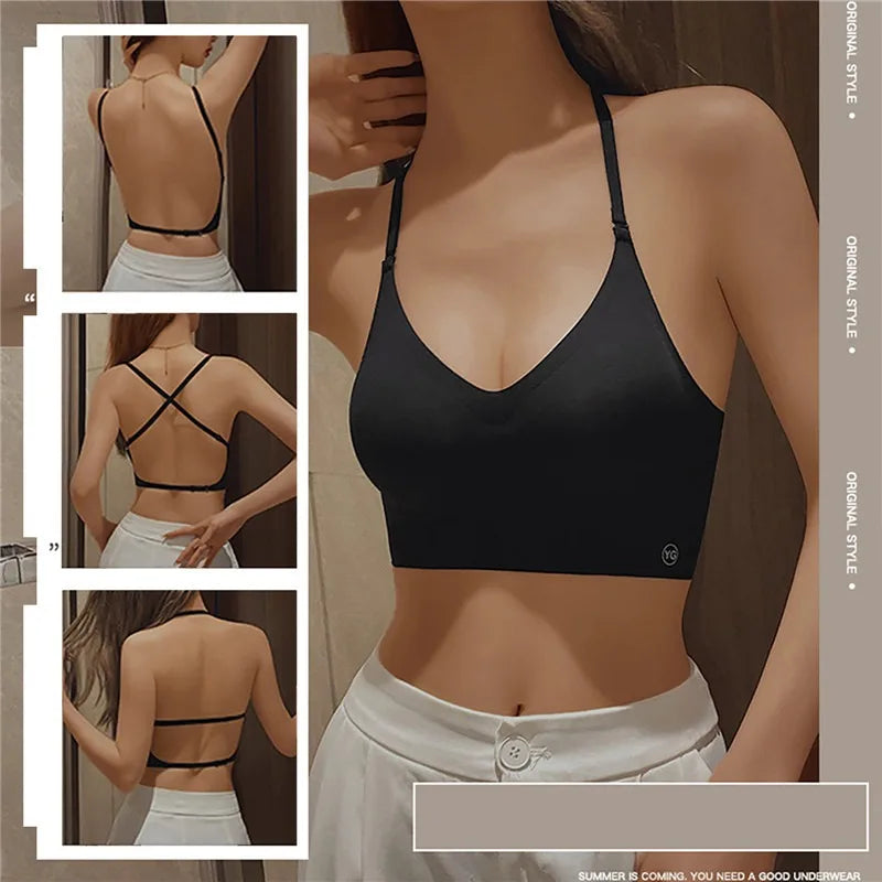 NEW Arrivals 3 Colors Sexy U-Shaped Back Lingerie Female Inner Wear Summer Thin Without Trace Backless Triangle Cup Polymerization Bra Girls Sexy Underwear Supplies