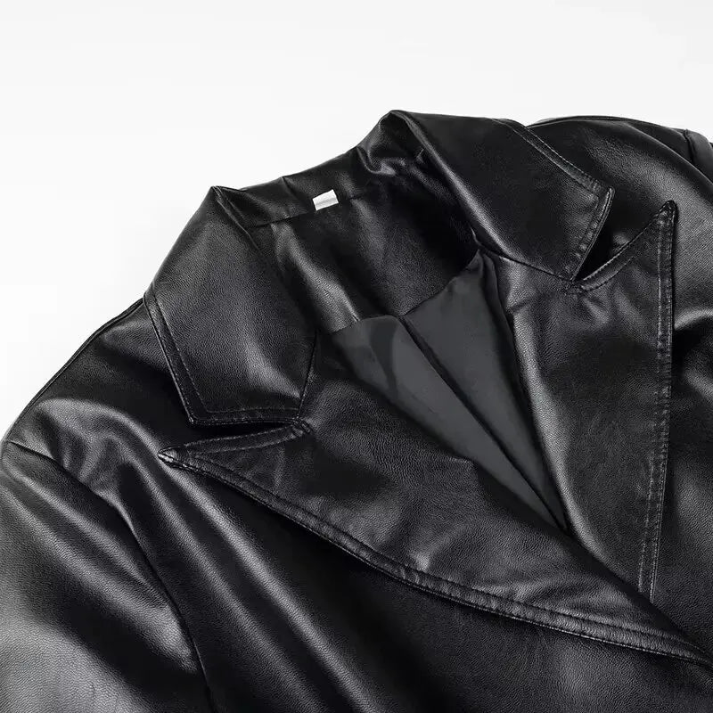 Fashionable Women's Long Leather Coat Jacket Street Style Spring New Arrival European American Cross-border Trench