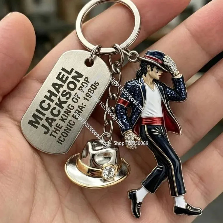 Michael Jackson and Elvis Presley 43rd Anniversary Metal Keychain Michael Jackson Keychain Flag Skull Shaped Personalized Car Trendy Accessories