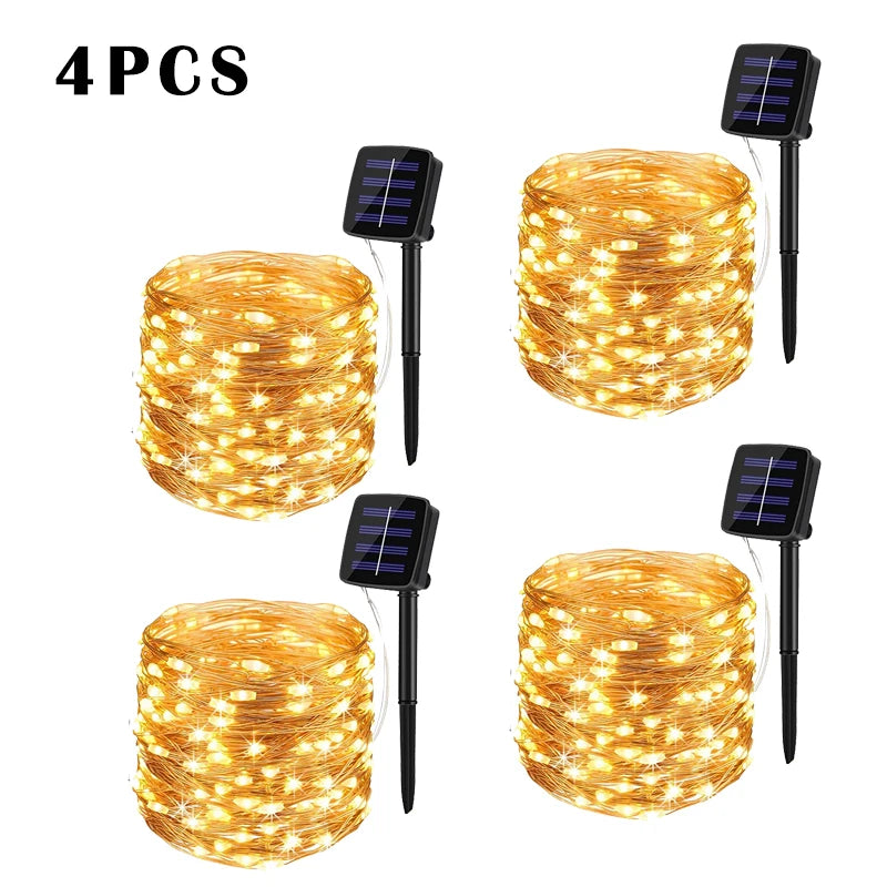 NEW Arrivals LED Solar String Light Outdoor Garden Pathway Courtyard Fairy Lights Led Twinkle Waterproof Lamp Bulbs for Christmas Party Decor 7m/12m/22m/32m/52m/102m Lighting Decoration Supplies