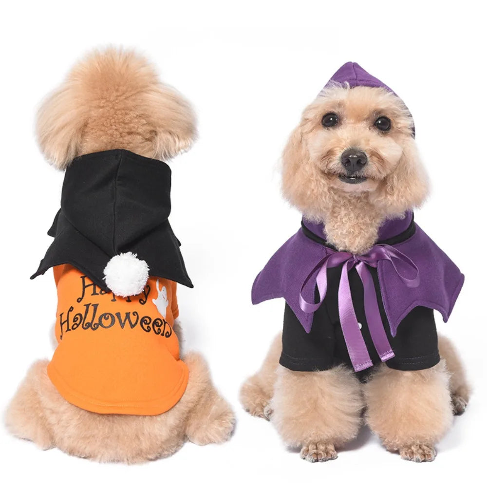 New Halloween Pumpkin Funny Outfit Two-piece Sweater Shawl Dog Clothes Christmas Dog Costume Pet Clothes