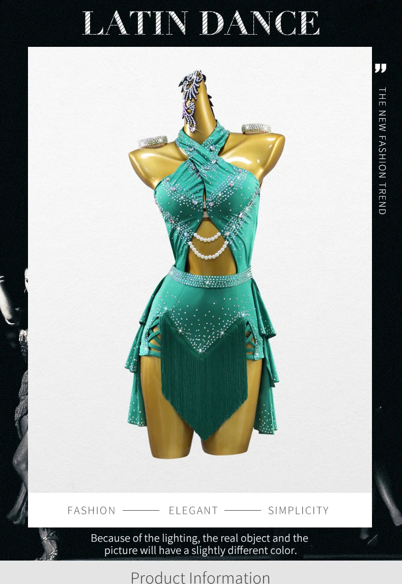 NEW Arrivals Adults-Girls 2XS-2XL Luxury Dance Costume with Jewelry Ornaments Latin Dress Party Samba Women Line Suit Sexy Ballroom Competition Dancing Practice Clothes Prom Fringe Dresses