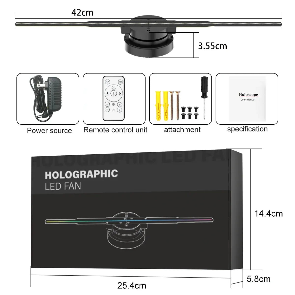 42cm 3D HD Hologram Fan Projector SD LED Sign Holographic Player Support Image Video Shop Bar Party Advertising Display Light