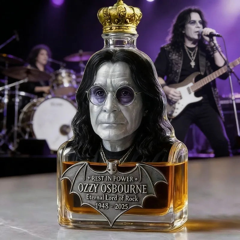 Ozzy Osbourne Lovers Commemorative Decanter, Eternal Lord of Rock Crystal Whiskey Bottle with Crown & Bat Emblem, Premium Collectible Home Office Night Club Bars Pubs Barware Accessories