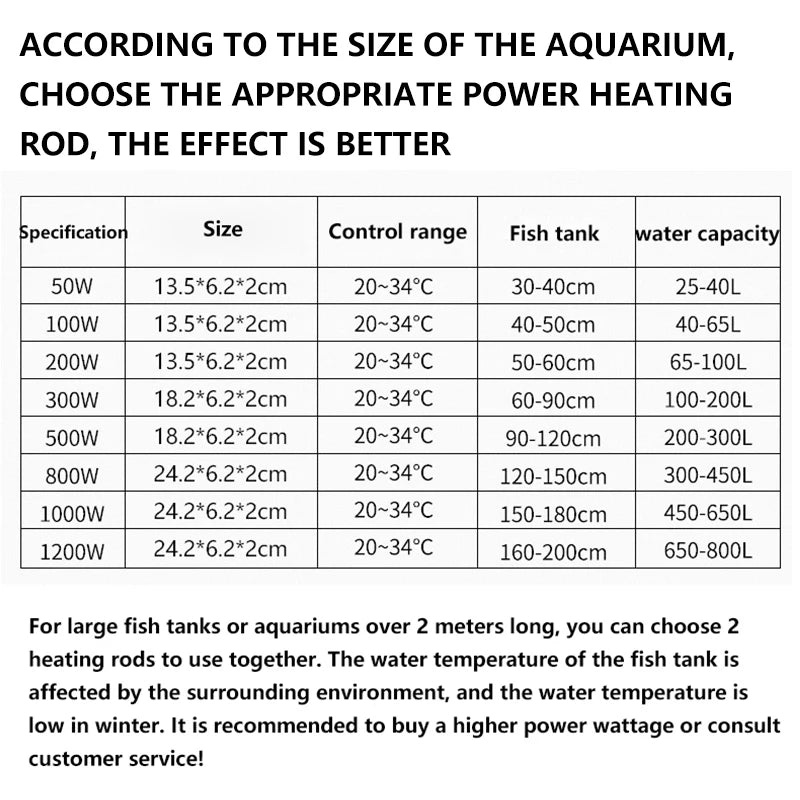 1200W Fish Tank Heater Aquarium Temperature Controller LED Digital Display Heating Rod Constant Temperature Accessories