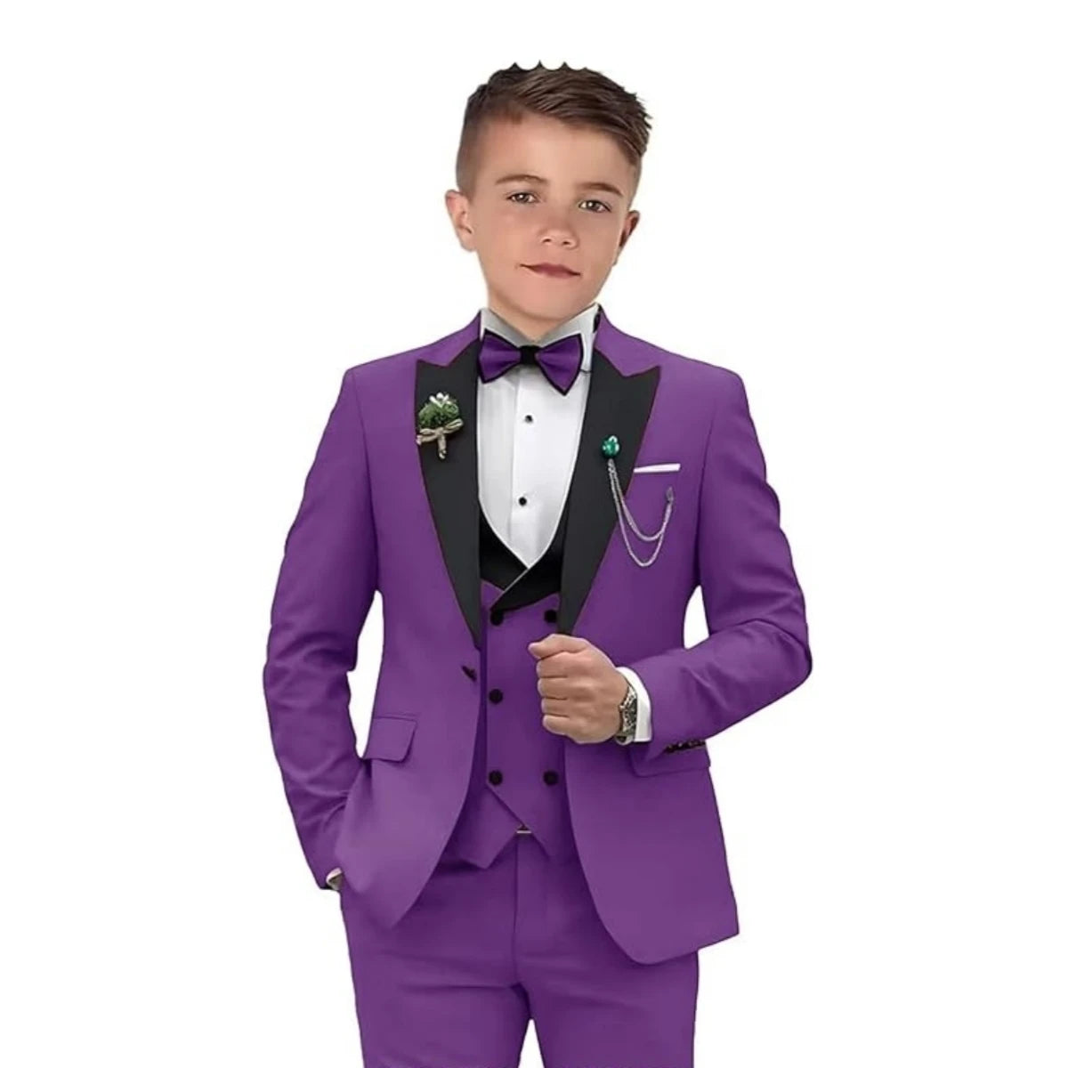 3 PCS Set 3Y-14Y 7 Colors Autumn New Arrival Kids Formal Suit Set, Velvet Notched Lapel Neck , Matching Vest and Pants, Boy's Tuxedo Set