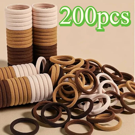 NEW Arrivals 200 PCS Set White/Coffee/Black Color Hair Bands for Women Girls Hairband High Elastic Rubber Band Hair Ties Ponytail Holder Scrunchies Accessories Women Hair Care Products