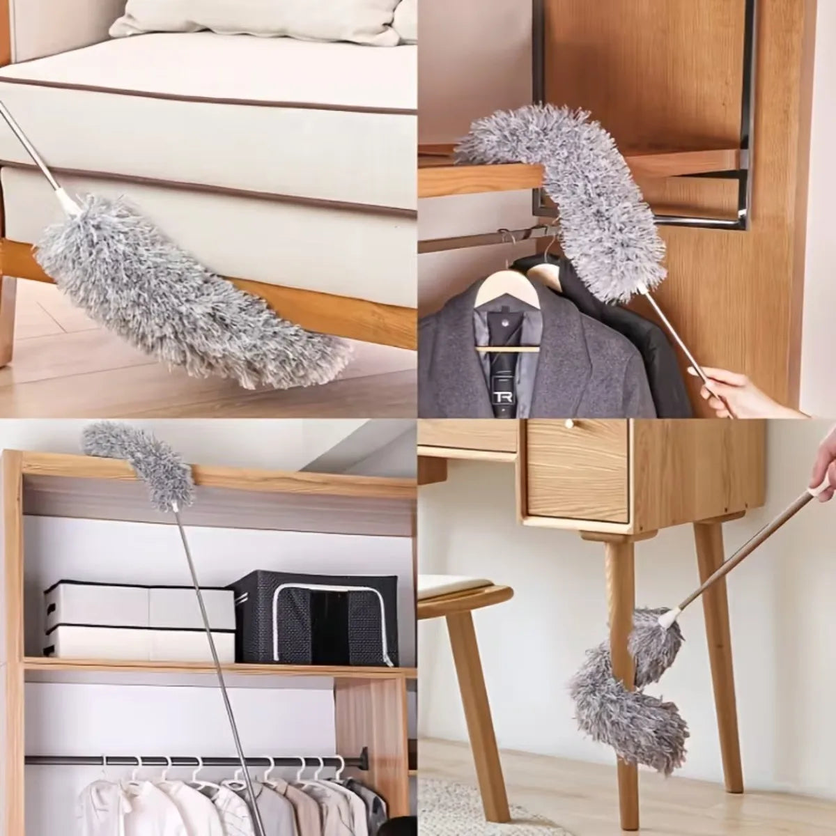 5 PCS Set Microfiber Duster Kit with Extension Pole Retractable for Ceilings Fans Blinds Car Furniture Cobweb Cleaning Household Duster Home Office Cleaning Supplies