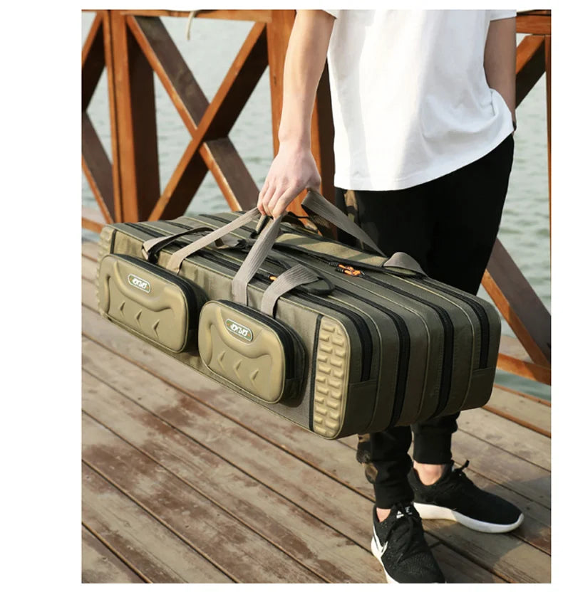 2/3/4 Layers Top Quality Multi-Functional Hard Spinning Fishing Rod Bag Carrier 2/3/4 Layers 80CM-130CM Fishing Tackle Lures Carrying Bags 1680D Oxford Reel Gear Storage Case Organizer Fishing Tools Supplies