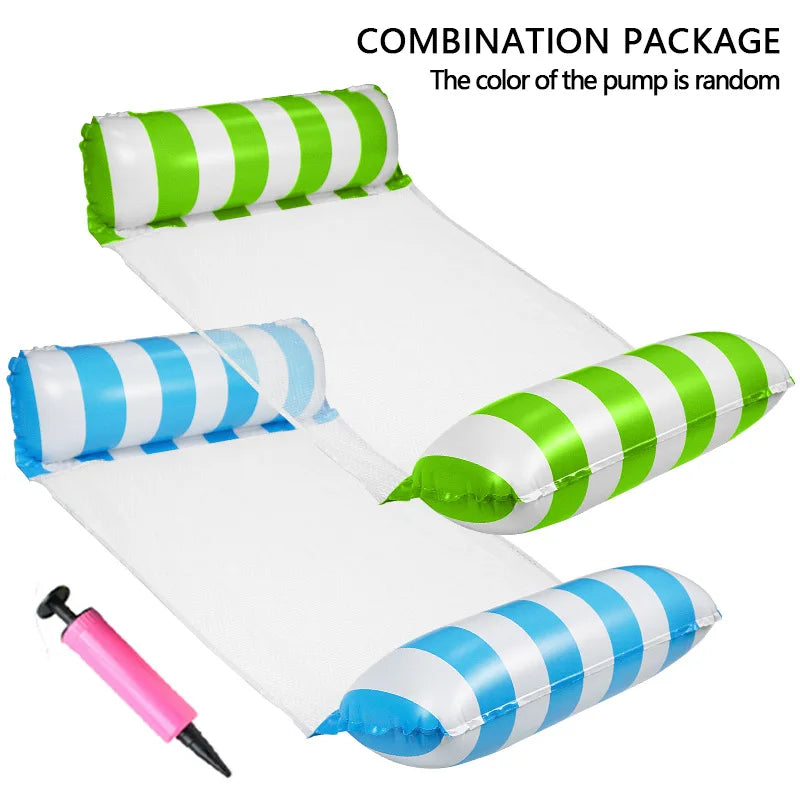NEW Arrivals 2PCS Set 10 Colors/Styles Summer Pool Float Mat - Striped Inflatable Lounge Chair & Hammock for Adults Kids Water Sports Toys Home Swimming Pool Beach Inflatable Mattress