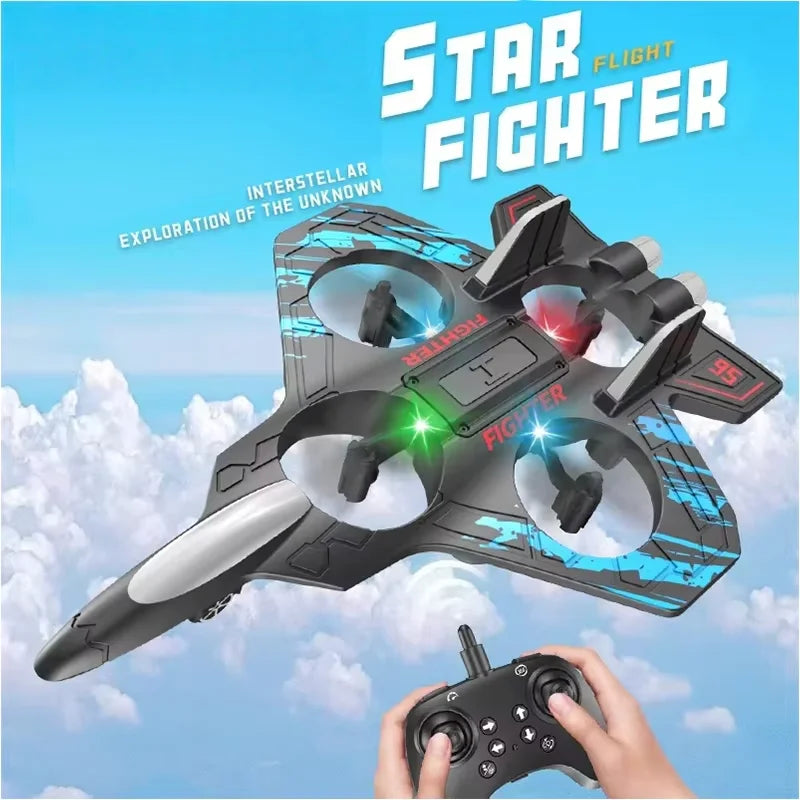 2.4G Remote Control Fighter Electric Foam Glider Stunt Tumbling UAV Hovering Helicopter with LED Colorful Lights Aircraft Model Adults Children Games Electric Toys