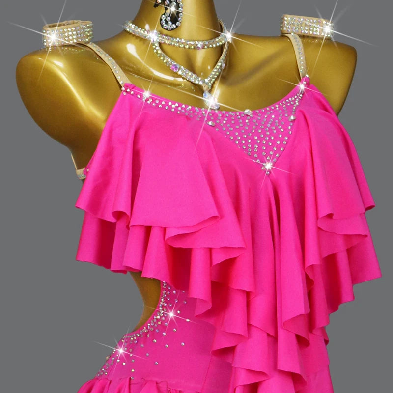 New Arrivals Adults/Kids XXS-2XL Latin Dance Dress With Jewelry Ornaments Set Ballroom Competition Dancing Costume Women's Sexy Clothing Girls Plus Size Ball Short Skirt Party Wear Line Suit Customized Ladies Dress
