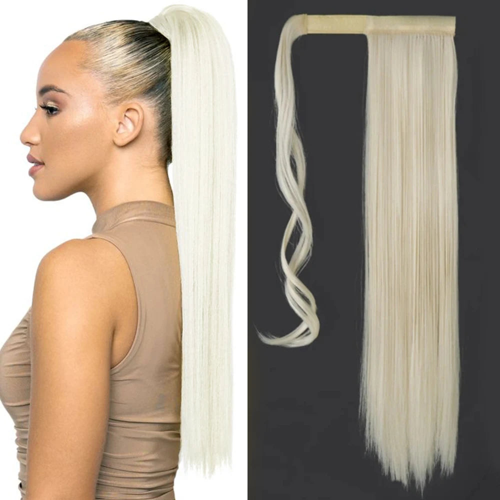 NEW  Synthetic Long Straight Wrap Around Clip In Ponytail Hair Extension Can Be Permed Heat Resistant Pony Tail Fake Hair
