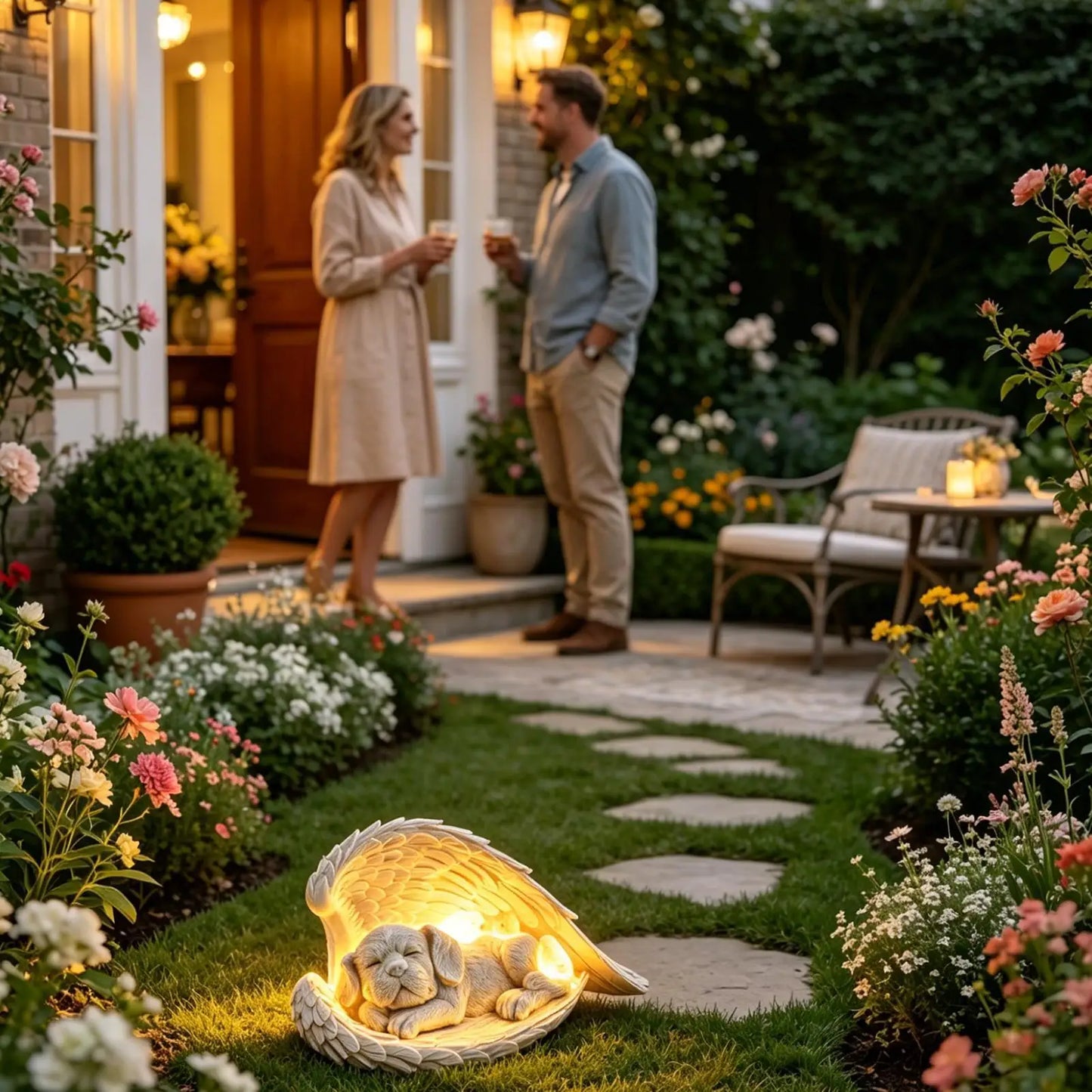 Dog Cherub Solar Lights Statue Outdoor Garden Lawn Memorial Sculpture With Solar Light Waterproof Resin Dog Garden Statue For Yard Lawn Garden Porch Pets Memorial Supplies