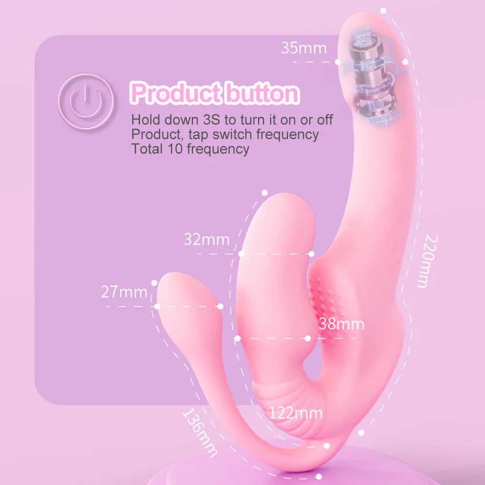 Strapless Strap on Dildo Vibrator Anal Plug Massager Lesbian 3 in 1 Vibrator G-Spot Stimulate Clitoris Sex Toy for Couple