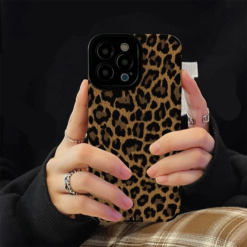 Brown Leopard Print Phone Case For iPhone 15 12 13 14 11 Pro Max Mini 7 8 Plus X XS XR SE Soft Shockproof Bumper Cover