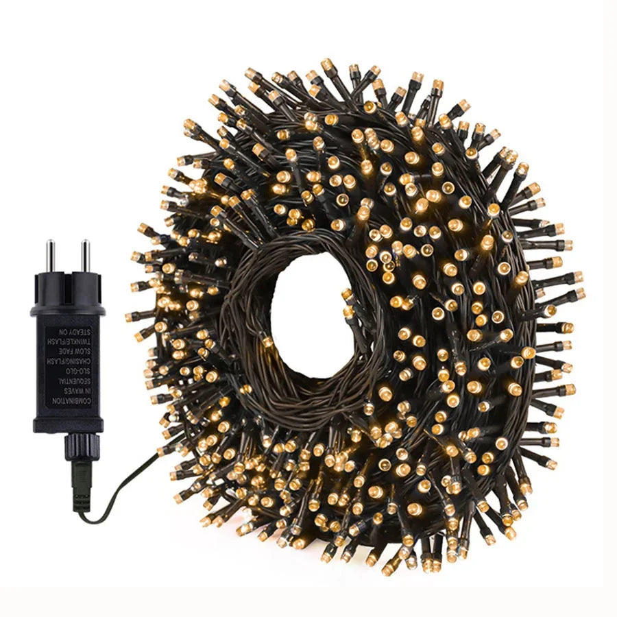 NEW Arrivals Green Wire String Lights Outdoor 20M 50M 100M Plug in Christmas Garland Light Waterproof LED Fairy Light 8 Modes for Tree Decor Christmas New Year Eve Accessories Supplies