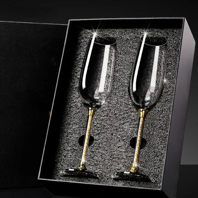 NEW European Diamond Crystal Champagne Cup Set High Beauty Handmade High Foot Cup Bubble Mug Household Wine Set Couple Pair Cups Wedding Evening Party Business Dinner Home Restaurants Barware Accessories