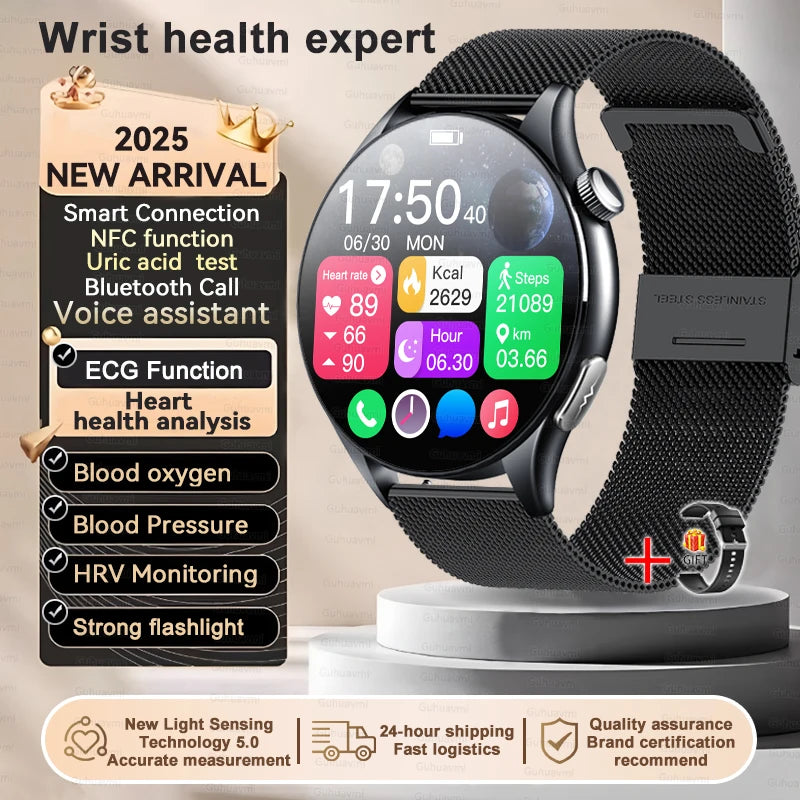 New 1.56 "HD Screen Sapphire Glass Non-Invasive Health Monitoring Smart Watch Laser Measure Blood Fat Uric Acid ECG Smart Watch Women Men Sports Health Care Supplies