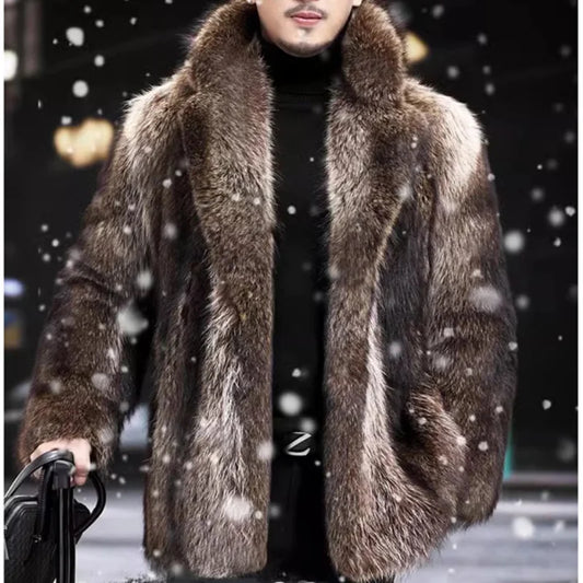 NEW Arrivals S-6XL PLUS SIZE Men Autumn Winter Thick Maxi Faux Fox Fur Coat Jacket Long Sleeve Warm Luxury Fur Black Parkas Furry Shaggy Snow Outerwear
