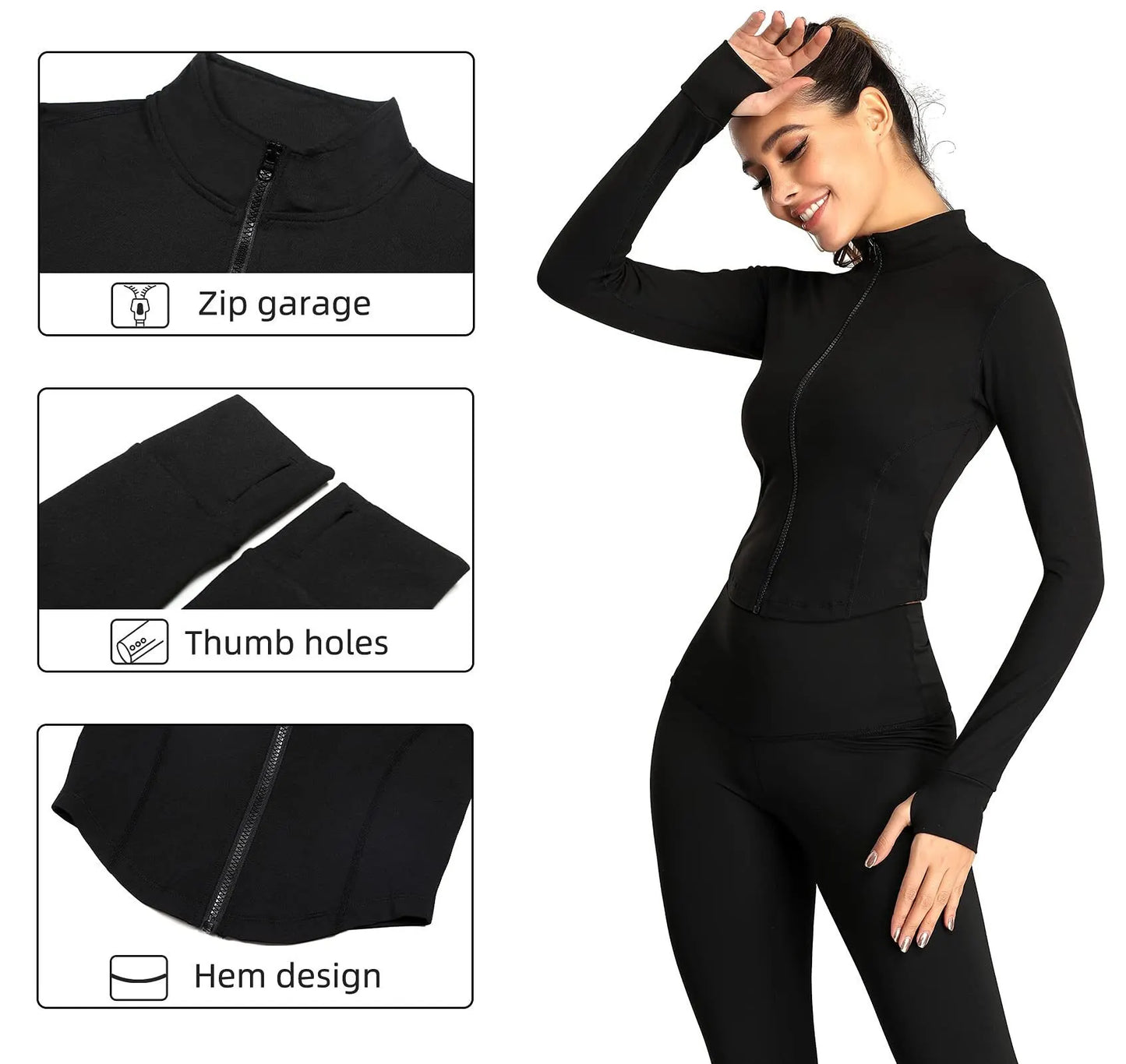 Women's Tracksuit Jacket Slim Fit Long Sleeved Fitness Coat Yoga Crop Tops With Thumb Holes Gym Jacket Workout Sweatshirts