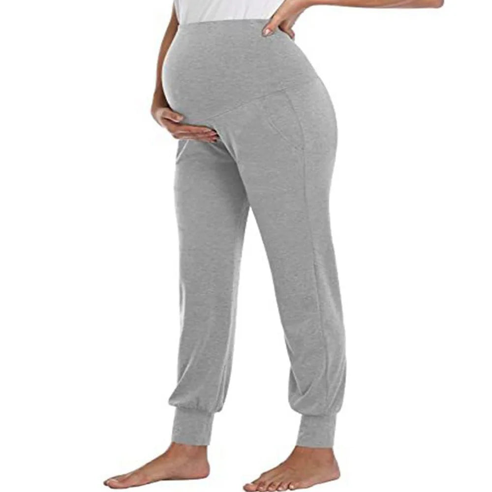 S-2XL Spring Autumn Maternity Women's Casual Pants Solid High Waist Stretchy Lounge Trousers For Pregnant Women Joggers With Pockets Pregnant Women Sports Clothes