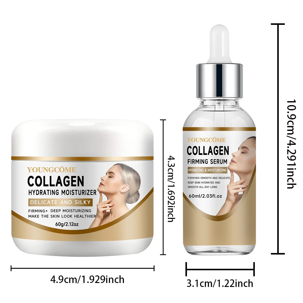 2 PCS Set Collagen Cream Set  Moisturizing Brightening Hydrating Smooth Wrinkles Firming Facial Face Suitable for Travel Packages Women Skin Care Supplies Korean Products