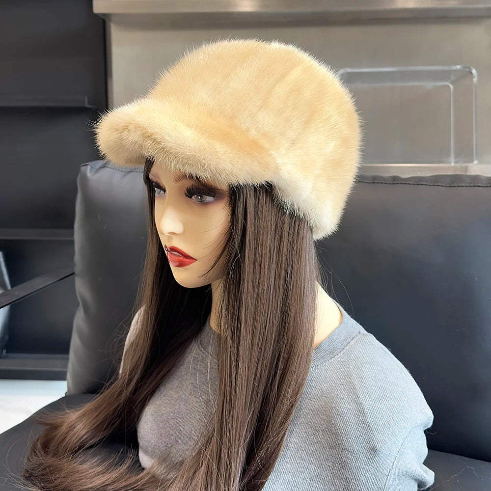 NEW Arrivals Real Mink Fur Luxury Hat Winter Warm Snow Outerwear Hats Women Keep Warm 100% Genuine Mink Fur Hats Natural Quality Female Fashion Mink Fur Cap Lady Outdoor Cap