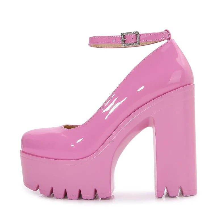 NEW Arrivals Black/White Sexy Thick-Soled Single Shoes Women's 14CM High Heels European American Fashion Buckle Women's Platform Heels Pumps Bridal Shoes Footwear Accessories