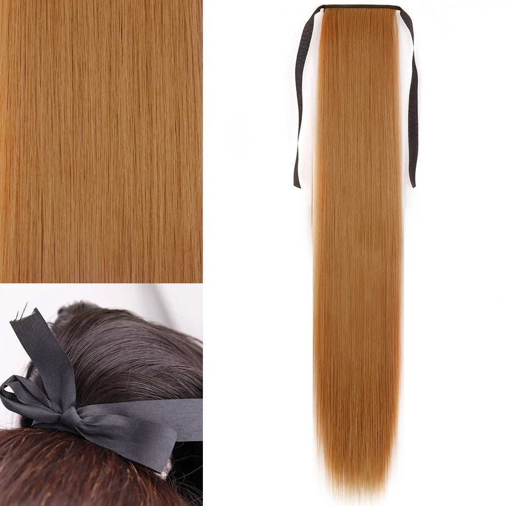 NEW  Synthetic Long Straight Wrap Around Clip In Ponytail Hair Extension Can Be Permed Heat Resistant Pony Tail Fake Hair